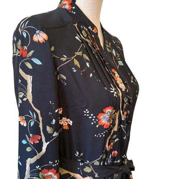 Nanette Lepore Blk Floral Print Pin Tucked Long Slv Dress Sz 4 Career, Occassion - Picture 3 of 14